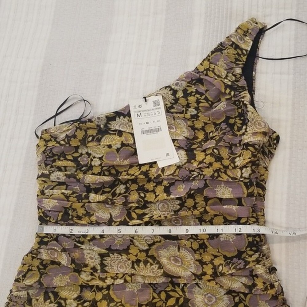 Zara Floral One Shoulder Mini Dress size M New With Tag - Picture 11 of 14